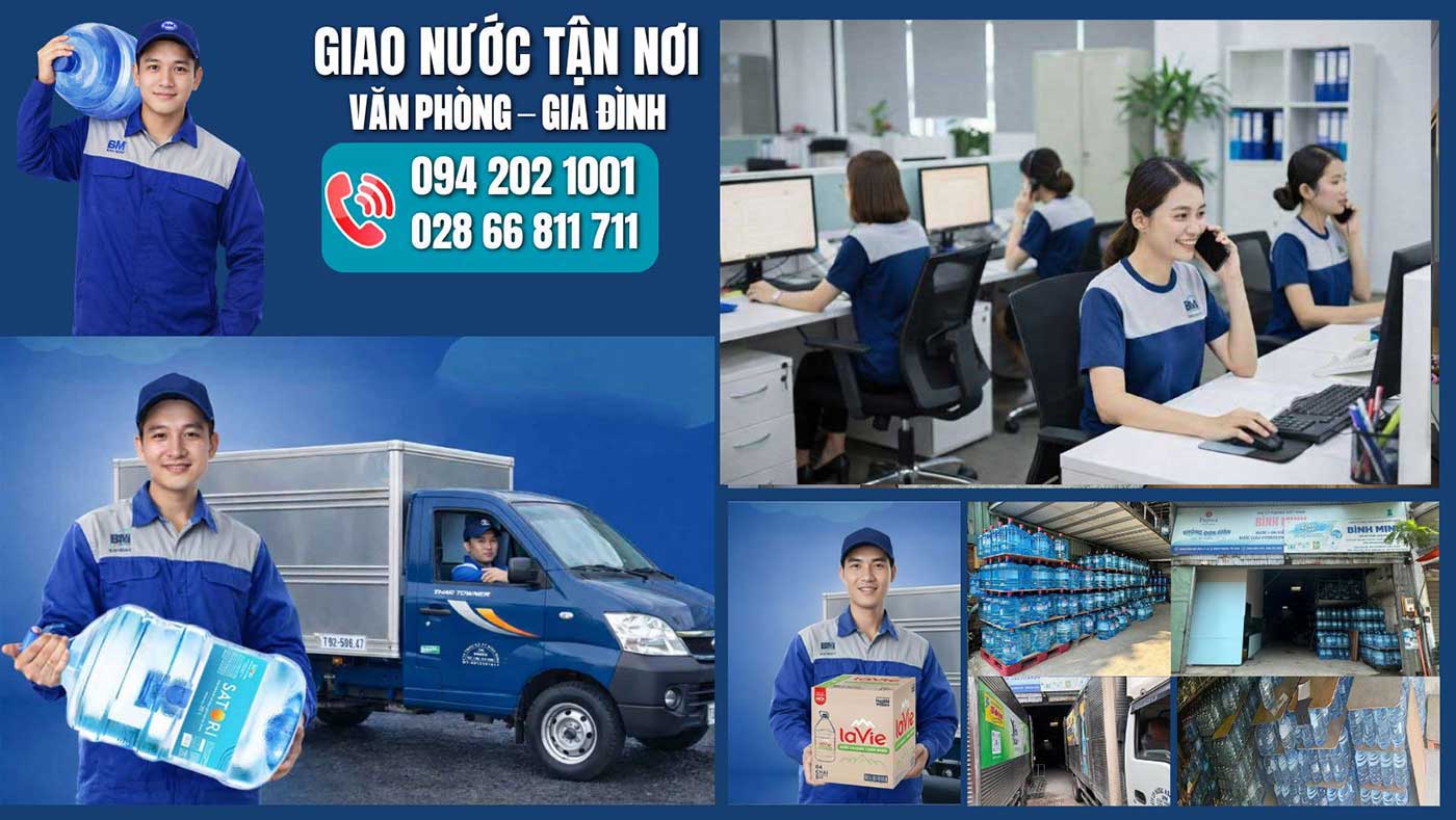 Nước uống đóng bình 20L (19L) giao nhanh tận nhà, tận nơi chuyên nghiệp bởi Bình Minh Company