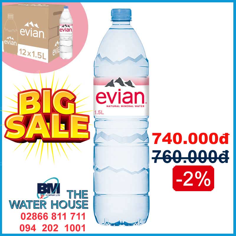 Thùng Evian chai 1,5L (thùng 12 chai)