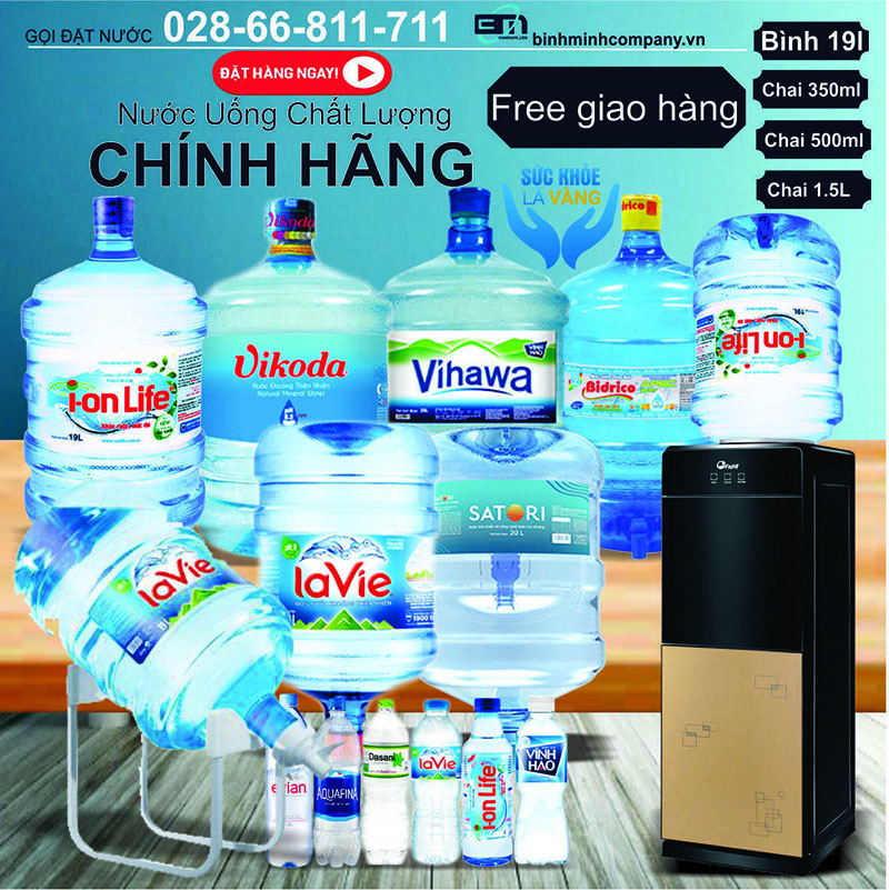 Đại lý nước uống đóng bình 20L (19l), đổi nước bình gần đây giao tận nhà